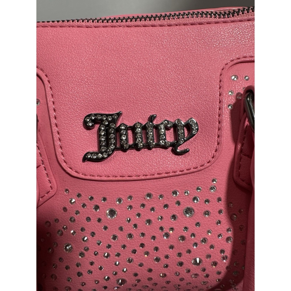 Juicy Couture Pink Embossed Heart Satchel Crossbody Bag Handbag Embellished Y2K - Picture 4 of 12